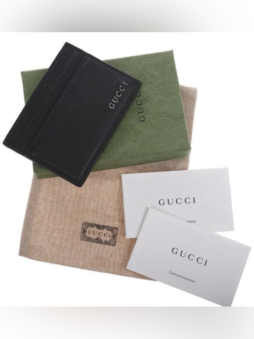 NEW GUCCI BLACK LEATHER LETTERING LOGO CARD CASE WALLET W/BOX - Picture 7 of 7